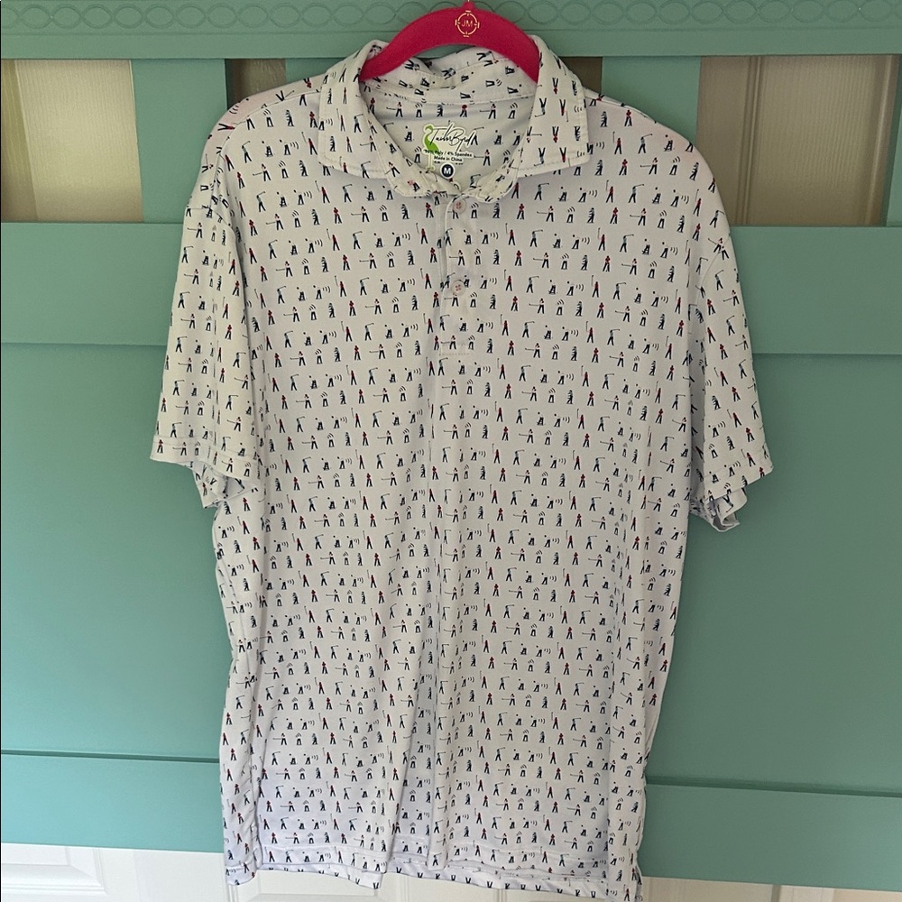 Tailor Byrd Geometric Polo Shirt Mens Medium Golf Print SPF 30 Quick Dry